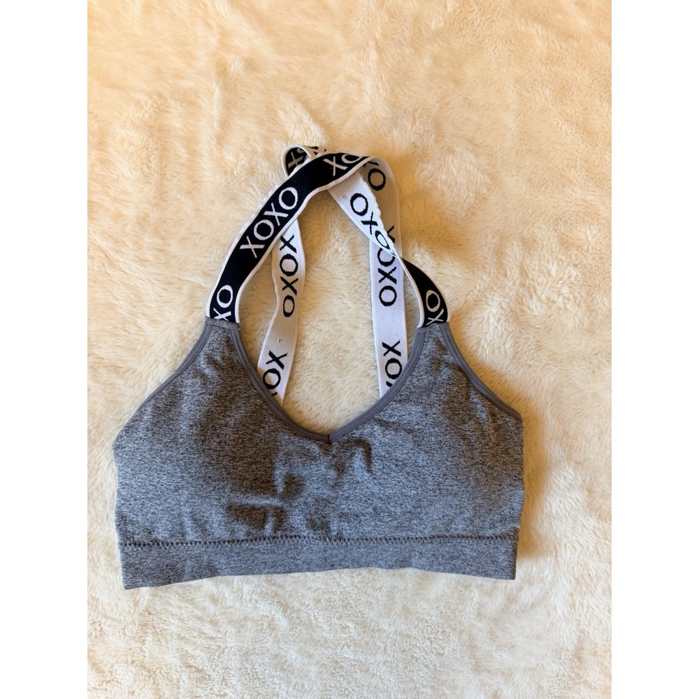XOXO Sports Yoga Bra Medium Gray Criss Cross Back